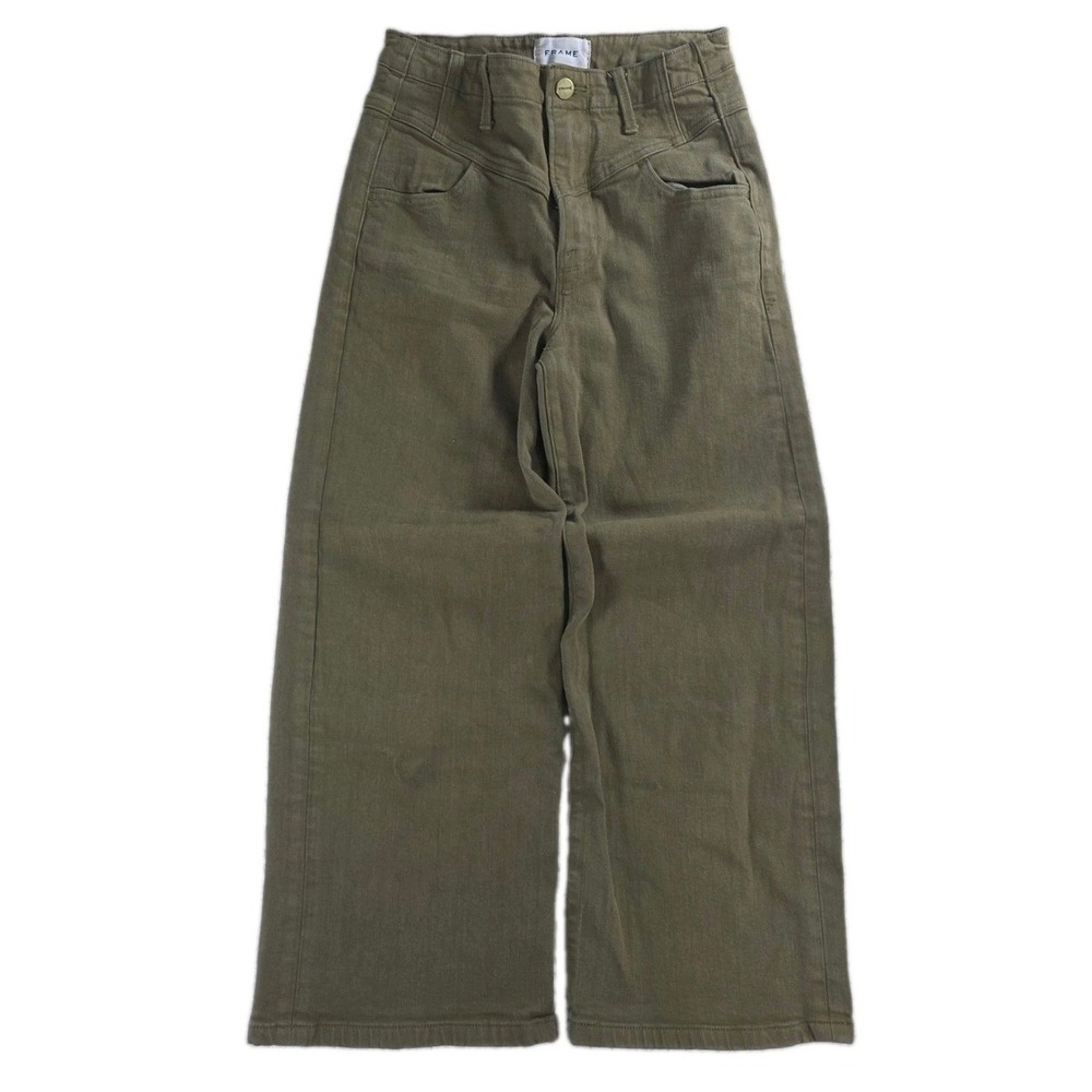 FRAME High Rise Wide Leg Western Yoke Olive Green Pants 24 Womens